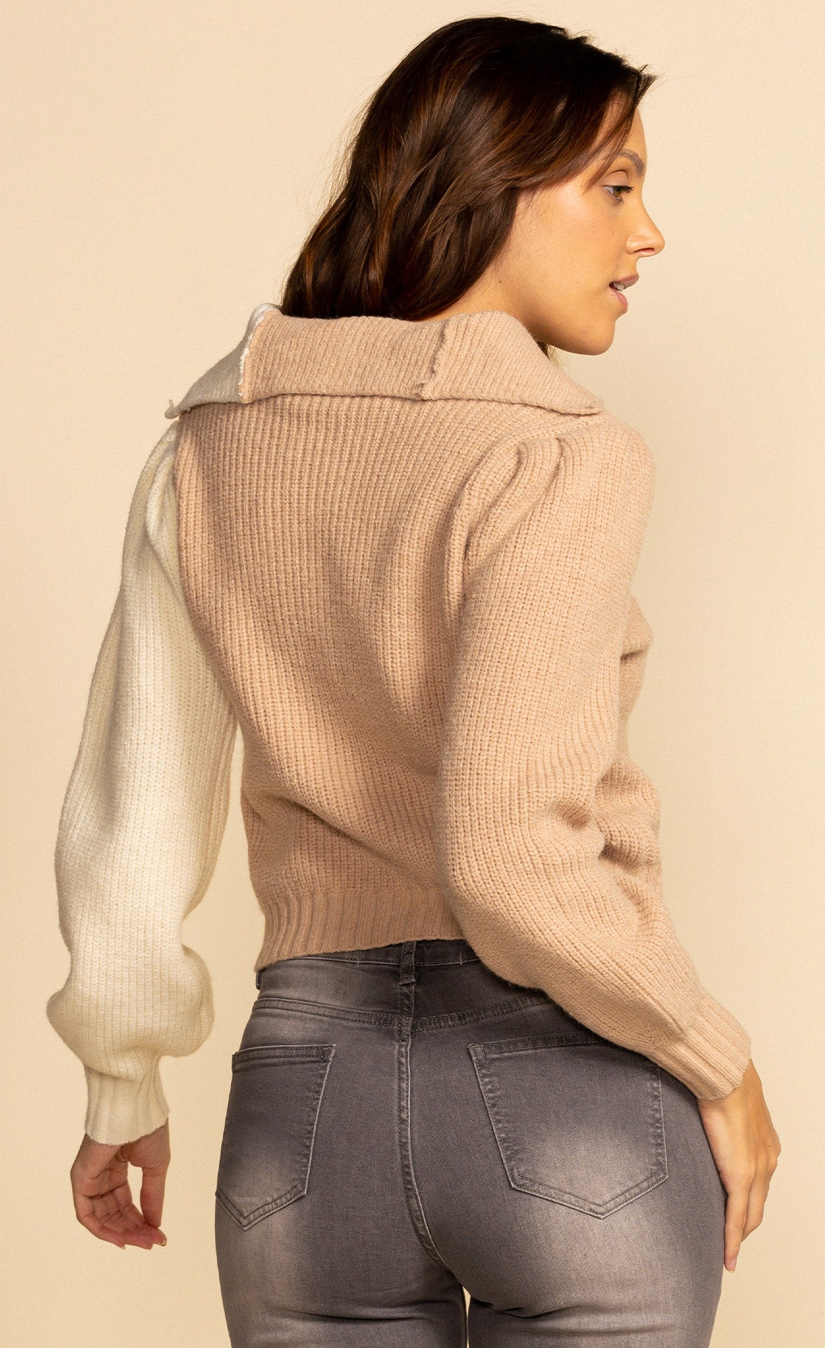 Amy Button-Up Sweater Taupe - Pink Martini Collection