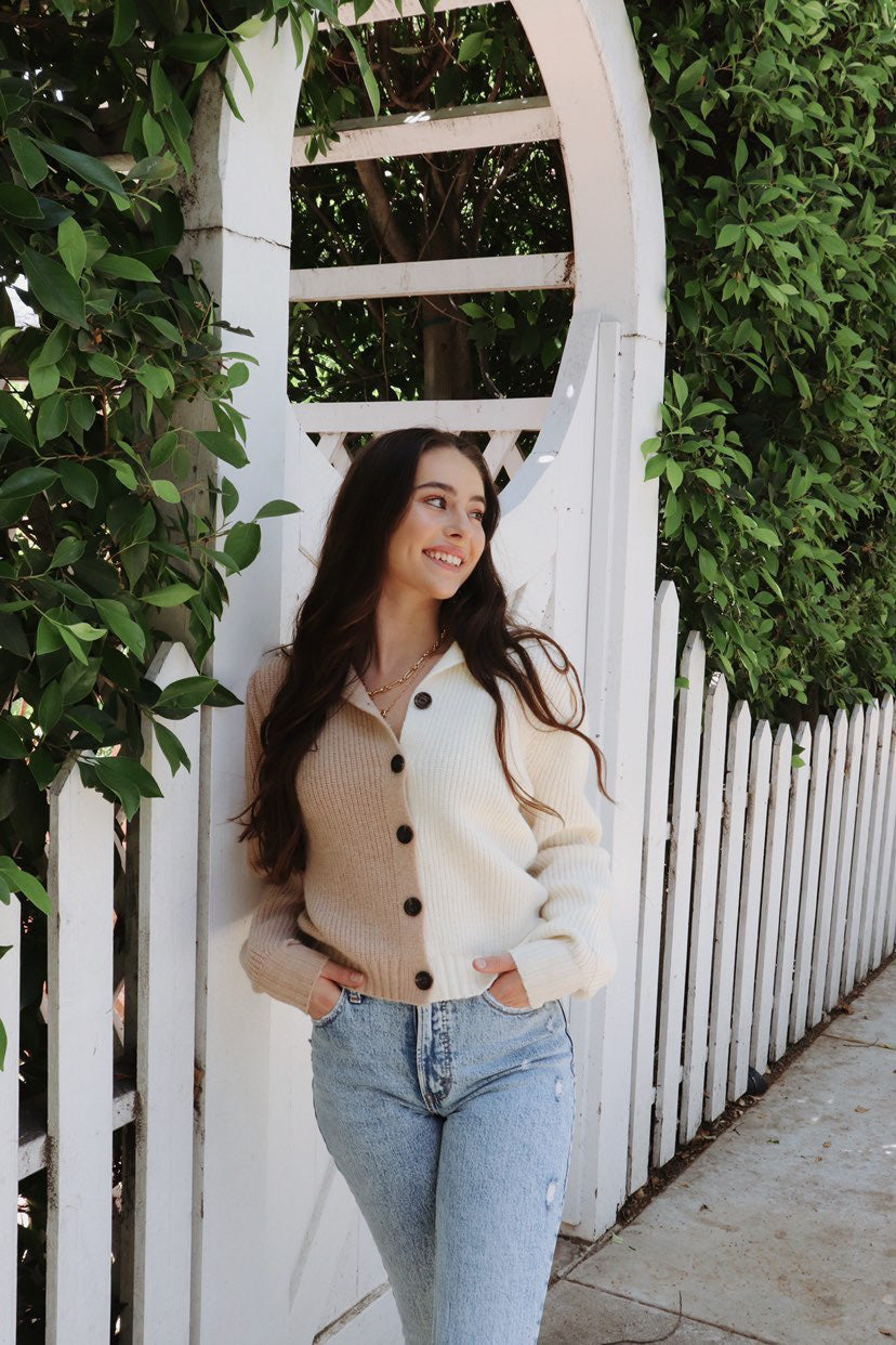 Amy Button-Up Sweater Taupe - Pink Martini Collection