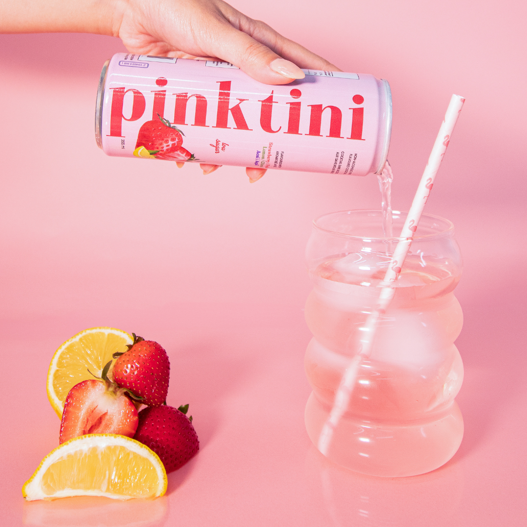Pinktini can non-alcoholic fruit flavored cocktail
