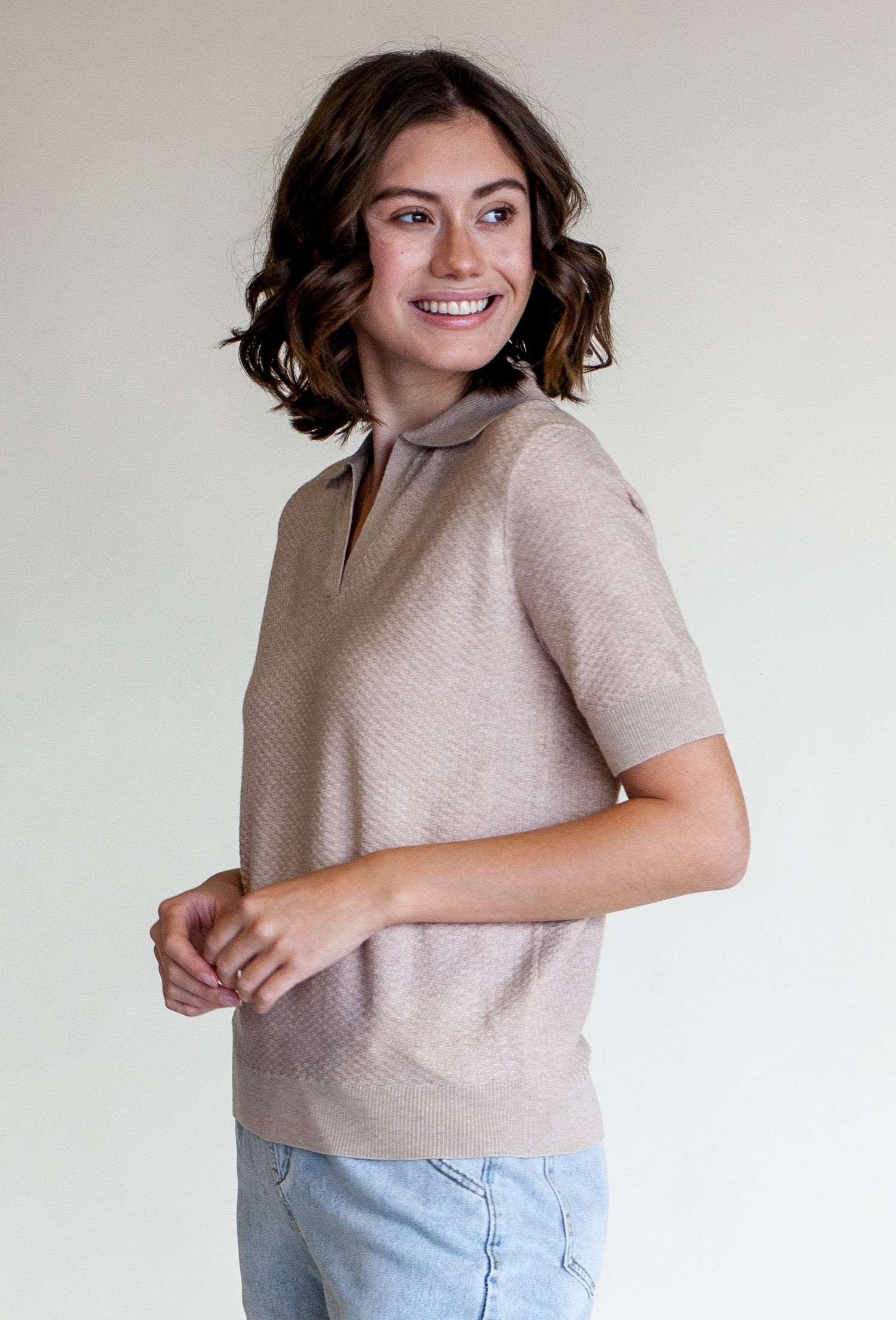 Polo Top- Beige - Pink Martini Collection