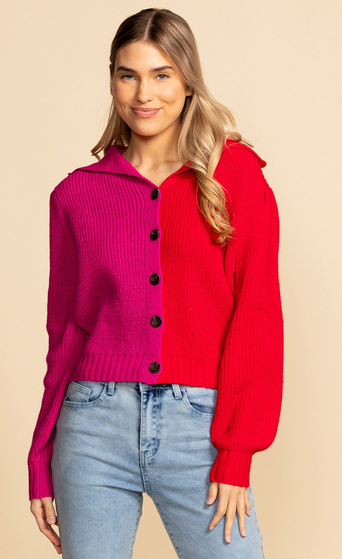 Amy Button-Up Sweater Rose - Pink Martini Collection