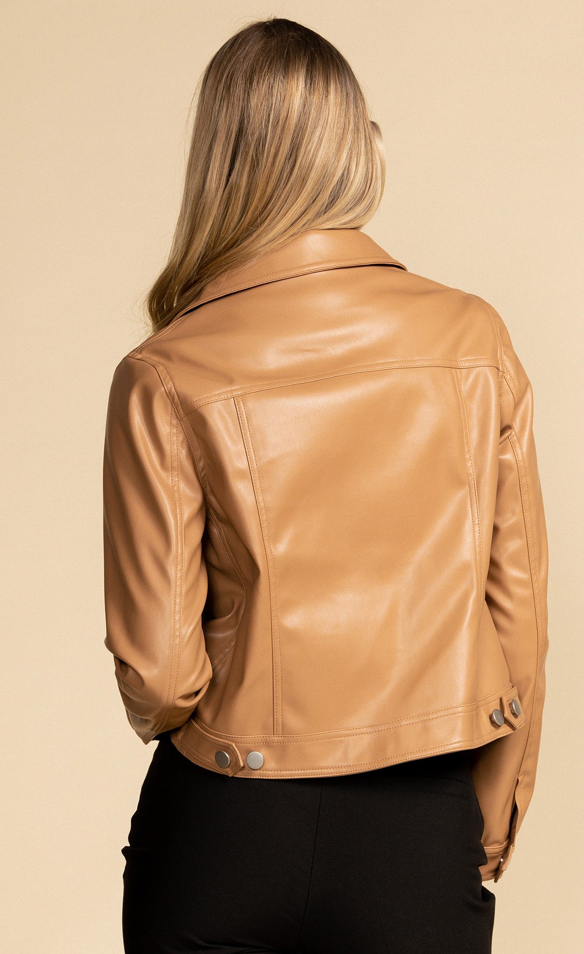 Moto synthetic Leather Jacket Camel - Pink Martini Collection